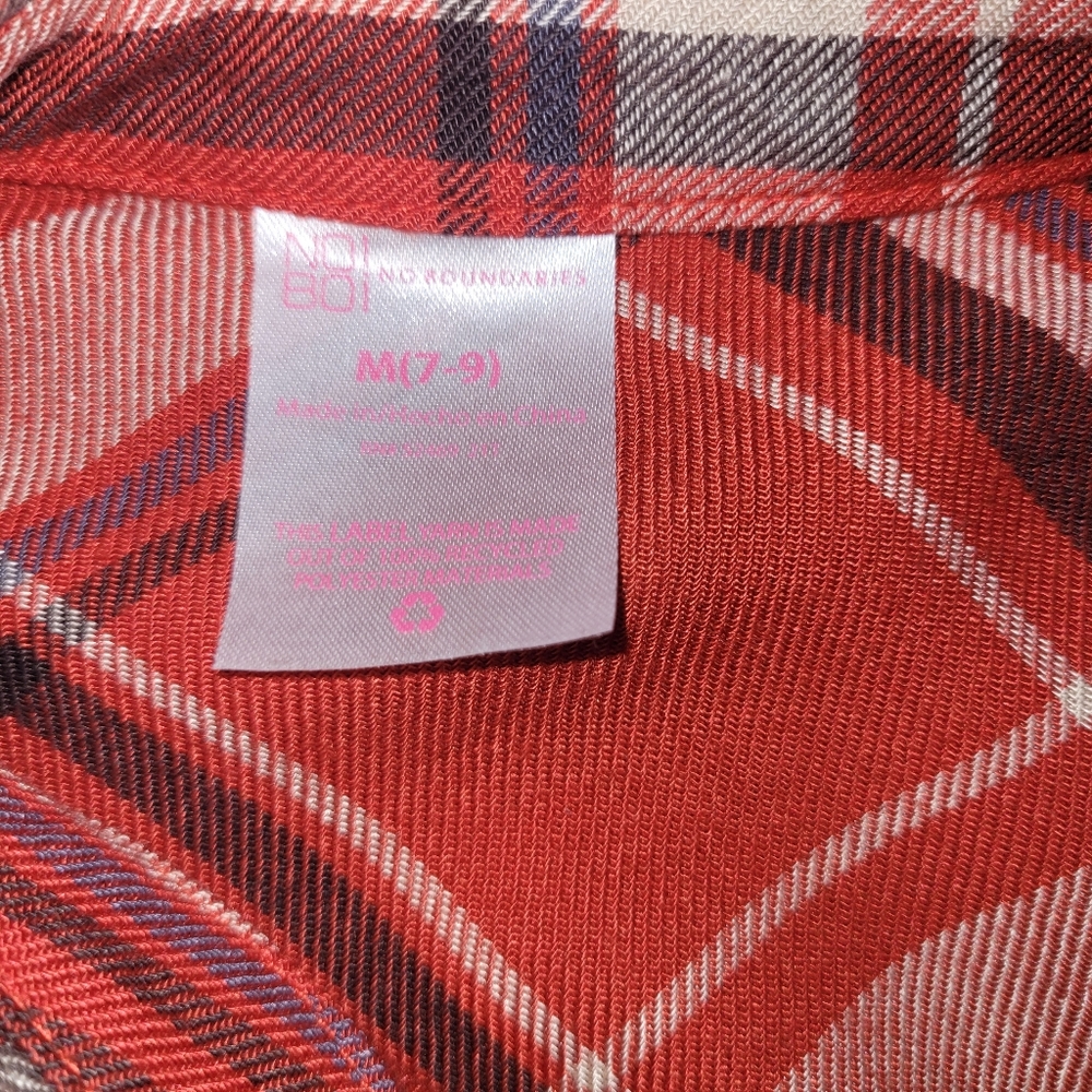 Red Plaid Flannel Shirt by No Boundaries - Size M (7-9) - Picture 3 of 5